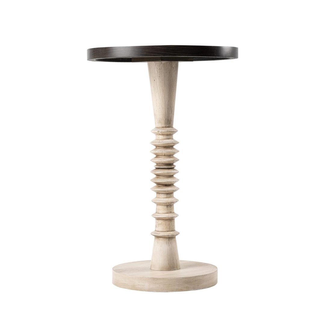ZenVora Small Pedestal End Table with Tray Top, Farmhouse Distressed Finish Accent Table