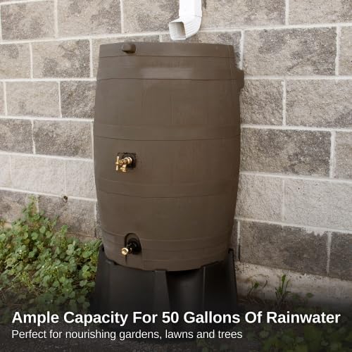 ZenVora 50 Gallon Rain Barrel with Brass Spigot, Large Outdoor Rainwater Collection and Storage Container for Garden