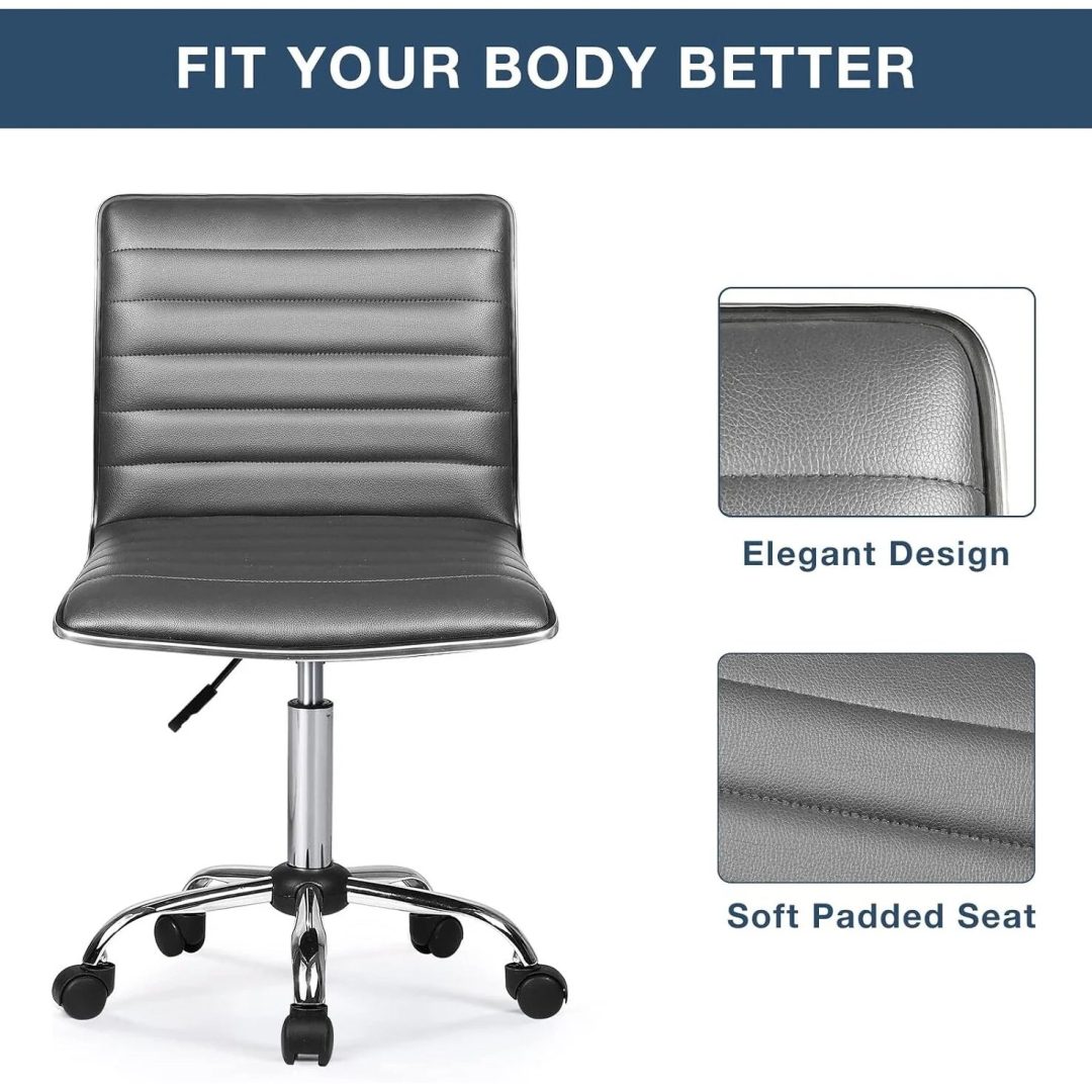 ZenVora Adjustable Mid-Back Armless Swivel Office Chair, Ribbed Task and Vanity Chair for Small Spaces