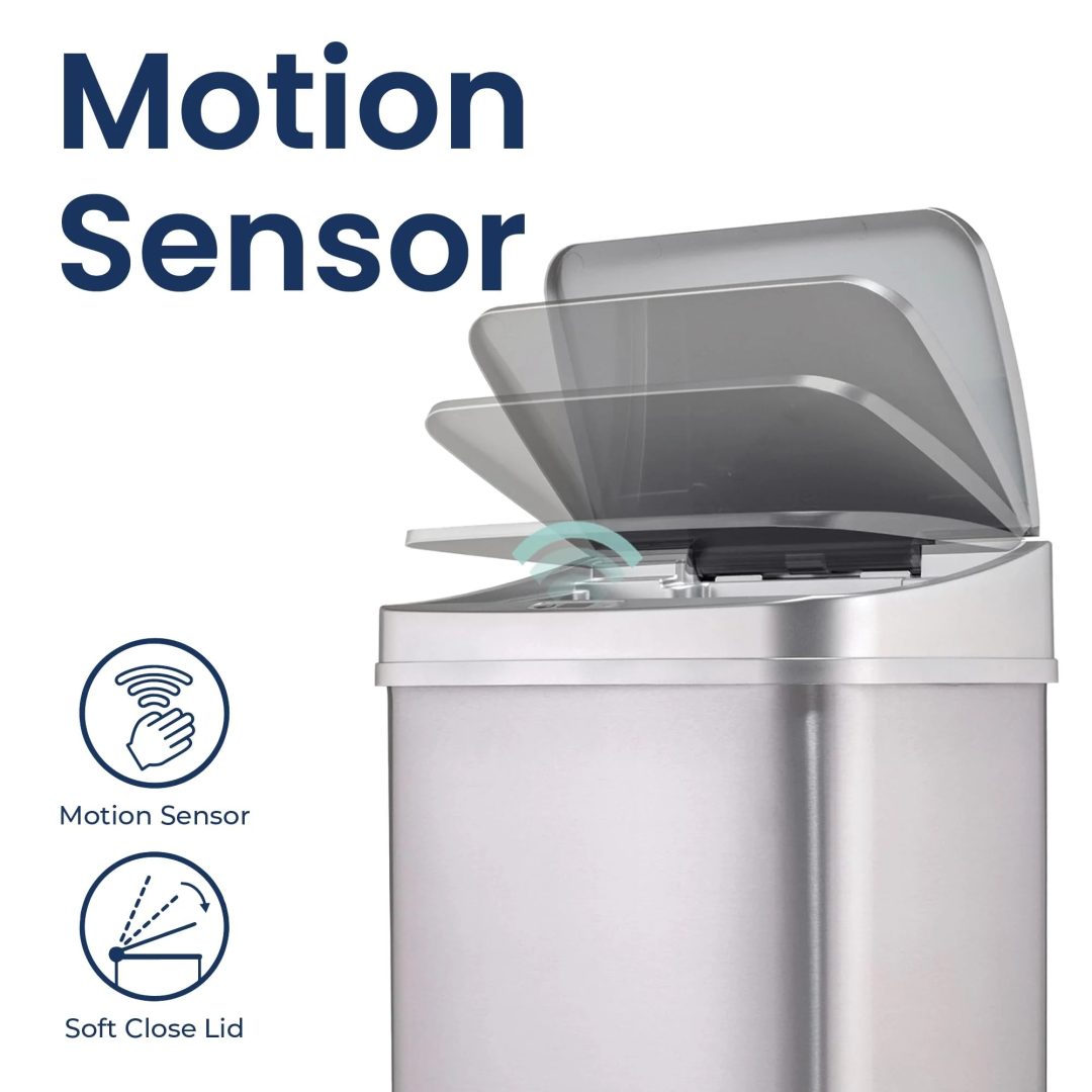 ZenVora 13 Gallon Touchless Motion Sensor Trash Can, Automatic Hands-Free Kitchen Garbage Bin with Sensor Lid