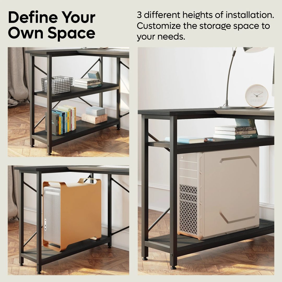 ZenVora Small L Shaped Computer Desk with Storage Shelves, Compact Corner Workstation for Home Office and Study