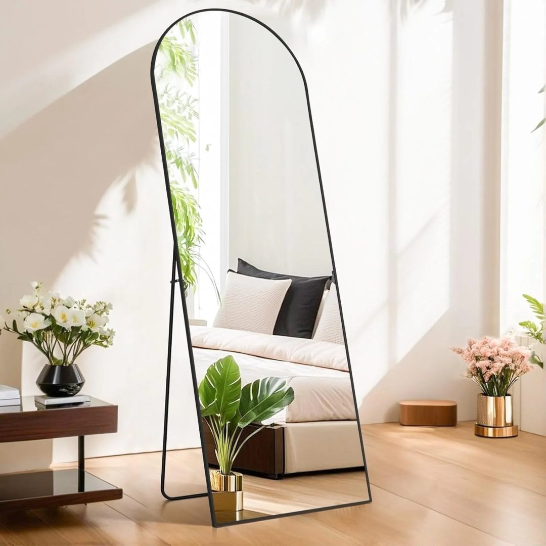 ZenVora 21x64 Full Length Arched Mirror, Large Tall Body Dressing Mirror with Aluminum Alloy Frame, Stand and Wall Mount Option