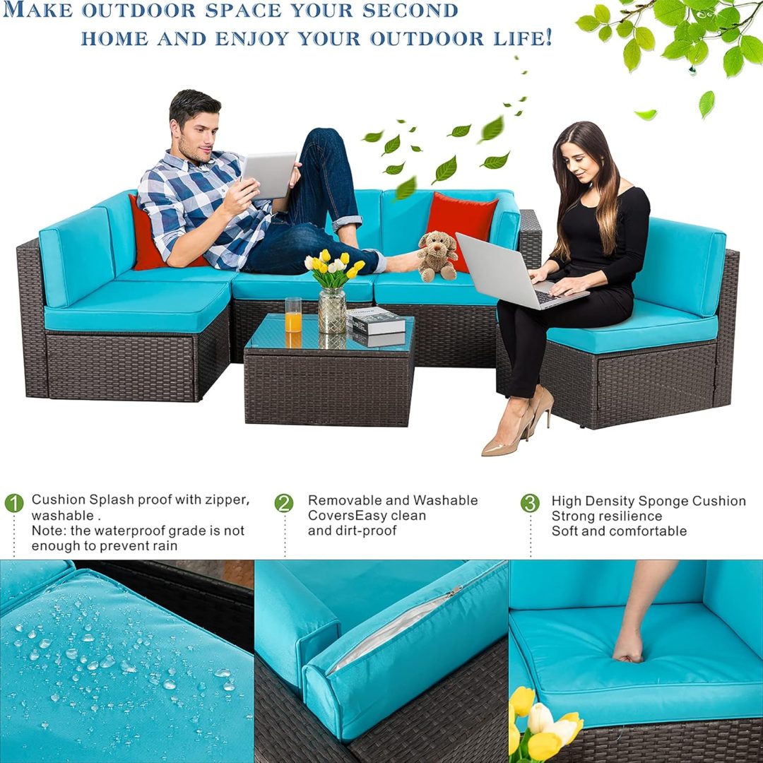 ZenVora 5-Piece All-Weather Patio Furniture Set with Ottoman, Outdoor Wicker Conversation Sofa Set with Cushions for Garden, Deck & Backyard