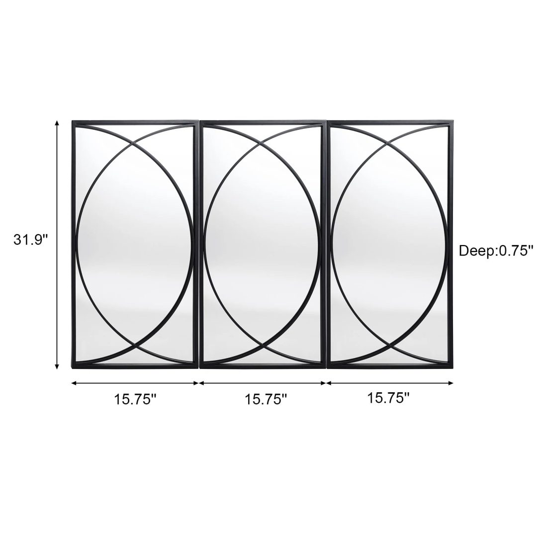 ZenVora 3-Piece Black Metal Rectangular Wall Mirror Set, 31.9" H x 15.75" W x 0.75" D