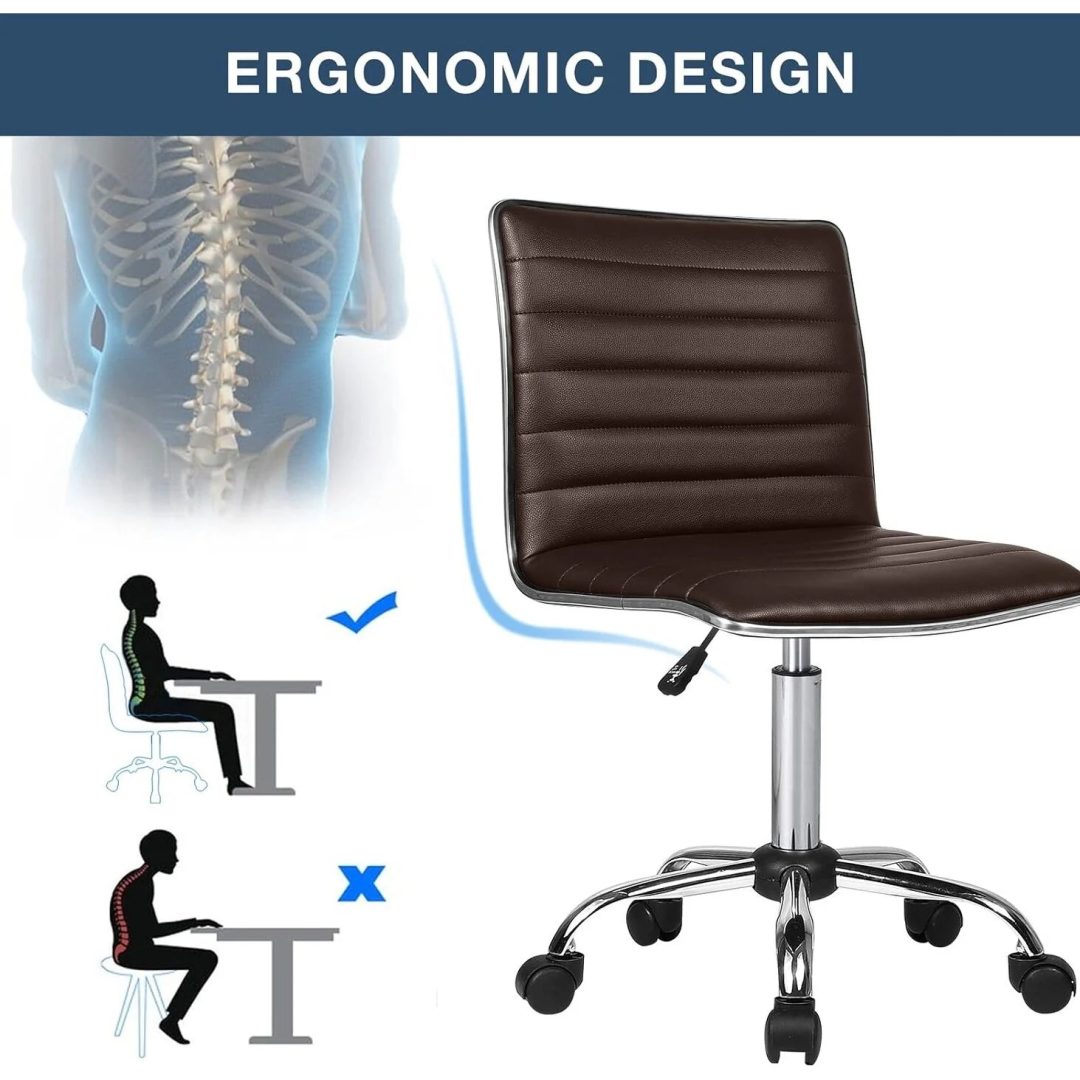 ZenVora Adjustable Mid-Back Armless Swivel Office Chair, Ribbed Task and Vanity Chair for Small Spaces