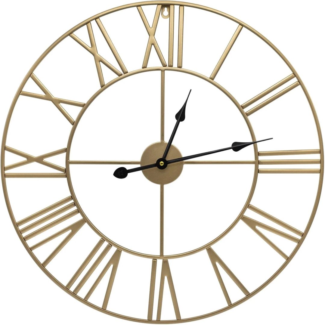 ZenVora 24 Inch Large Round Gold Metal Wall Clock, Decorative Analog Clock for Home