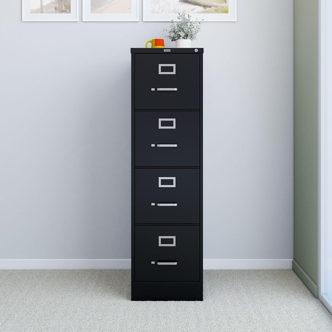 ZenVora 4-Drawer Lockable File Cabinet, Black, 25-Inch D x 15-Inch W