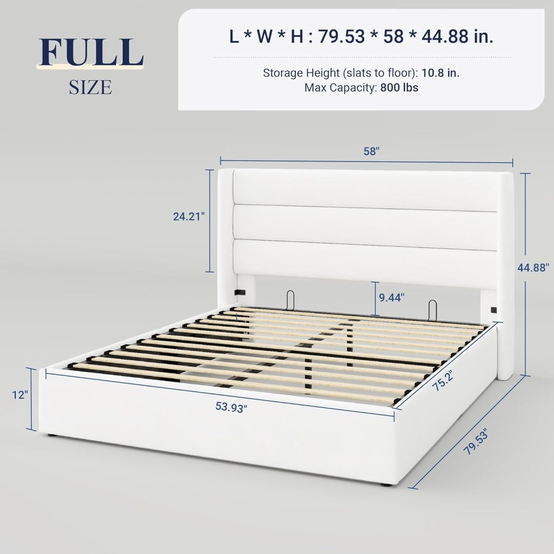 ZenVora Queen Size Lift Up Storage Bed with Wingback Headboard, Upholstered Platform Bed Frame with Hidden Storage