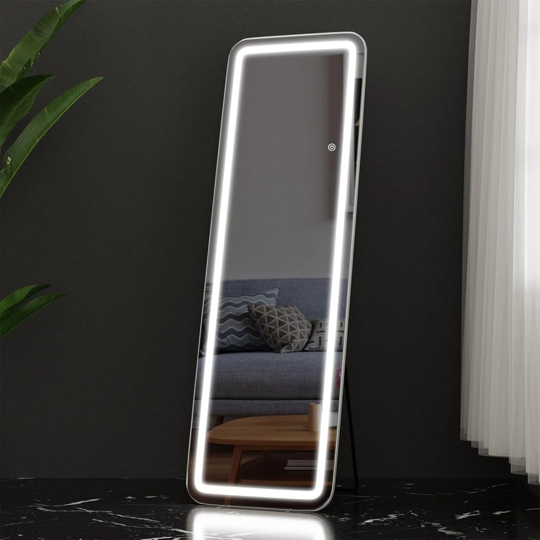 ZenVora 64 x 21 Inch Full Length LED Floor Mirror with Stand, Full Body Wall Mounted Mirror