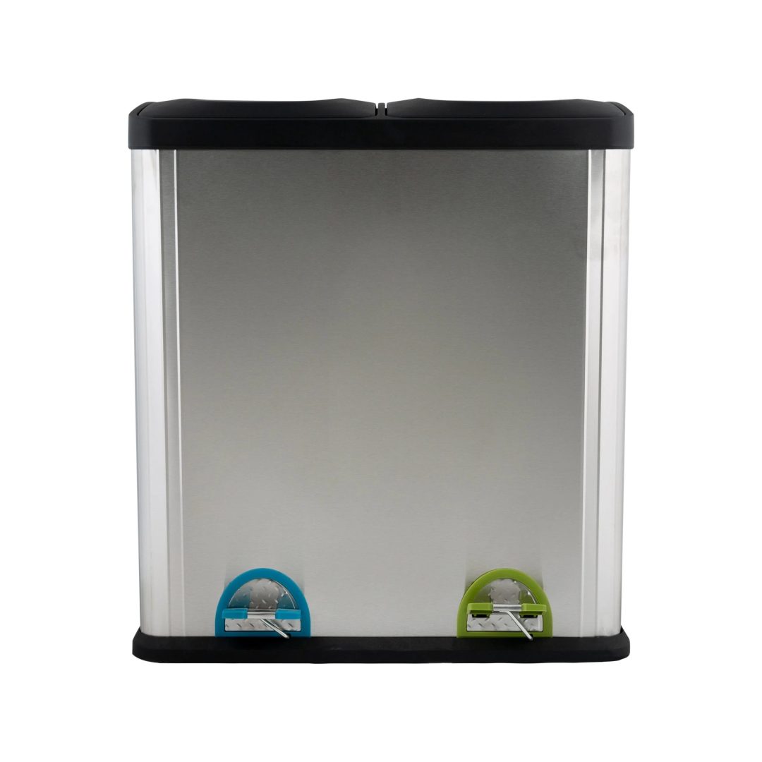 ZenVora 60L 2 Compartment Stainless Steel Recycling Bin, Dual Section Trash Sorter Container for Kitchen, Home & Office