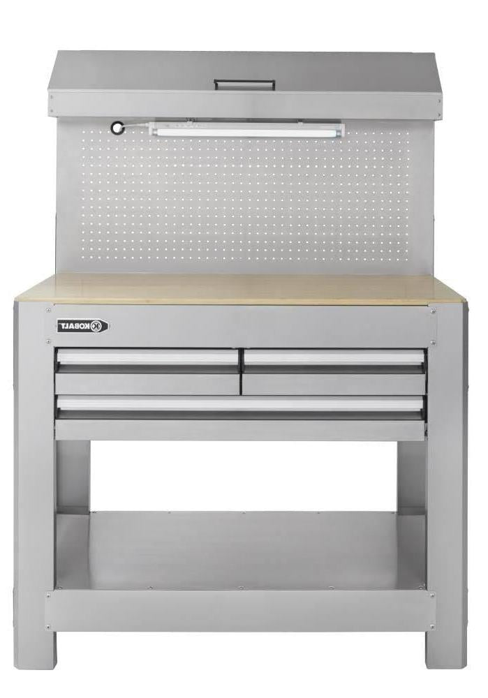 ZenVora 45 Inch Heavy Duty Workbench with Pegboard - Solid Oak Top, LED Light and Storage Drawers