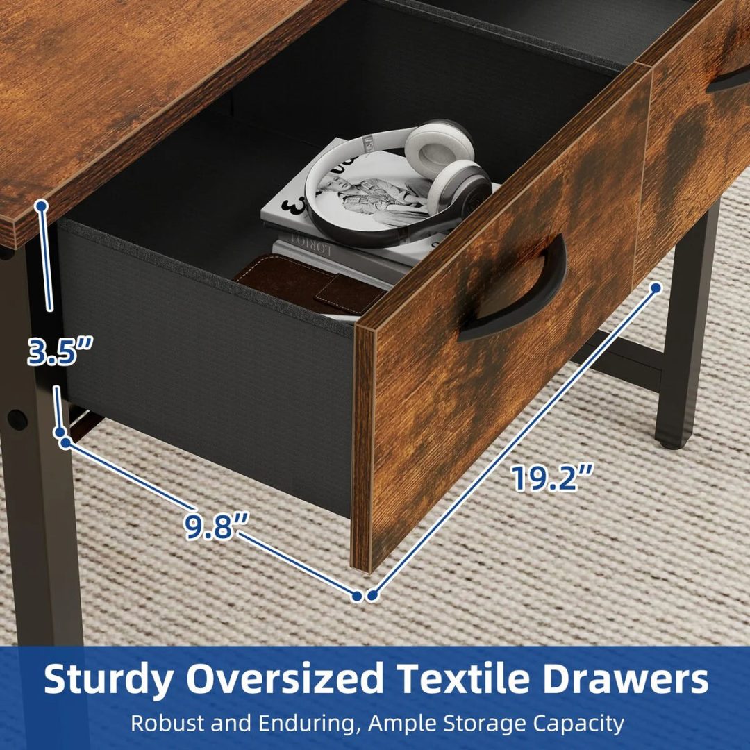 ZenVora Small Computer Desk with Fabric Drawers and Monitor Stand, Compact Home Office Workstation for Small Spaces
