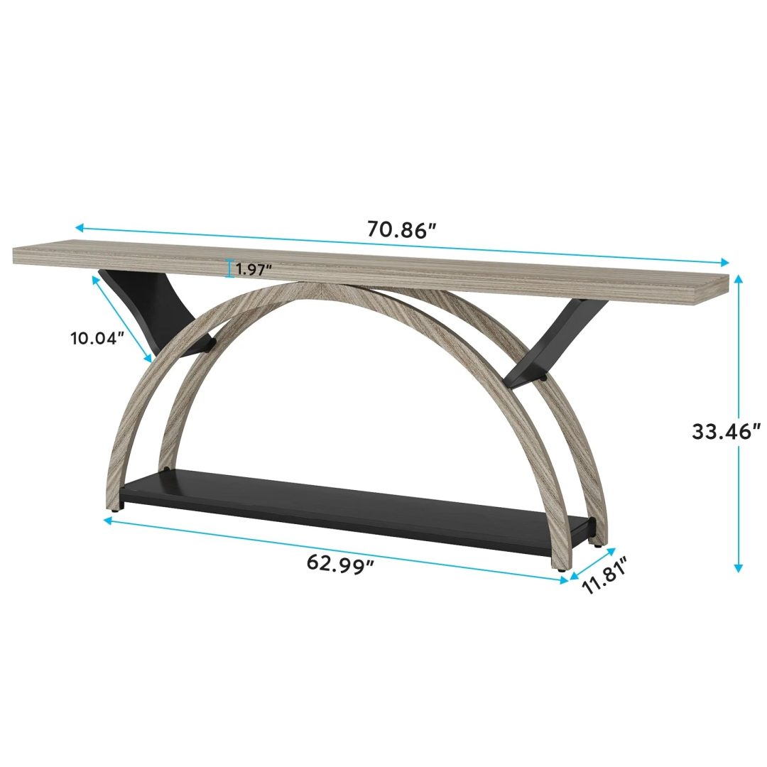 ZenVora Gray 2-Tier Slim Console Sofa Table, Semi-Circular Metal Frame for Hallway