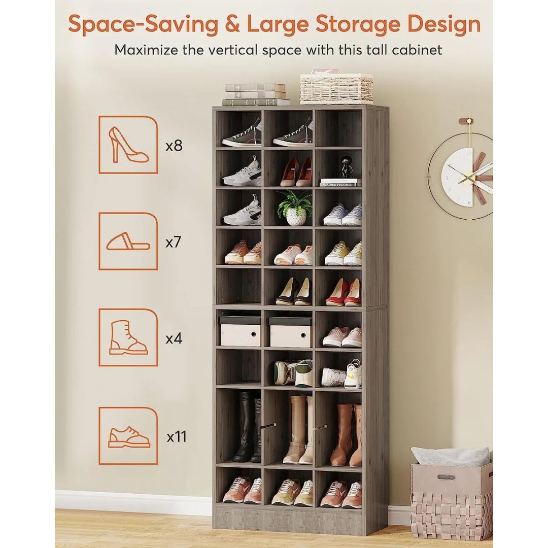ZenVora 10-Tier Tall Shoe Cabinet, 30-Pair White Wood Shoe Storage Rack for Entryway and Closet