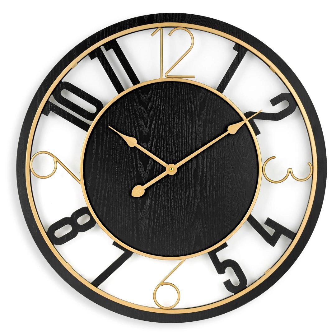 ZenVora 24 Inch Round Wooden Wall Clock, Modern Analog Clock with Numeral Design, Battery Operated