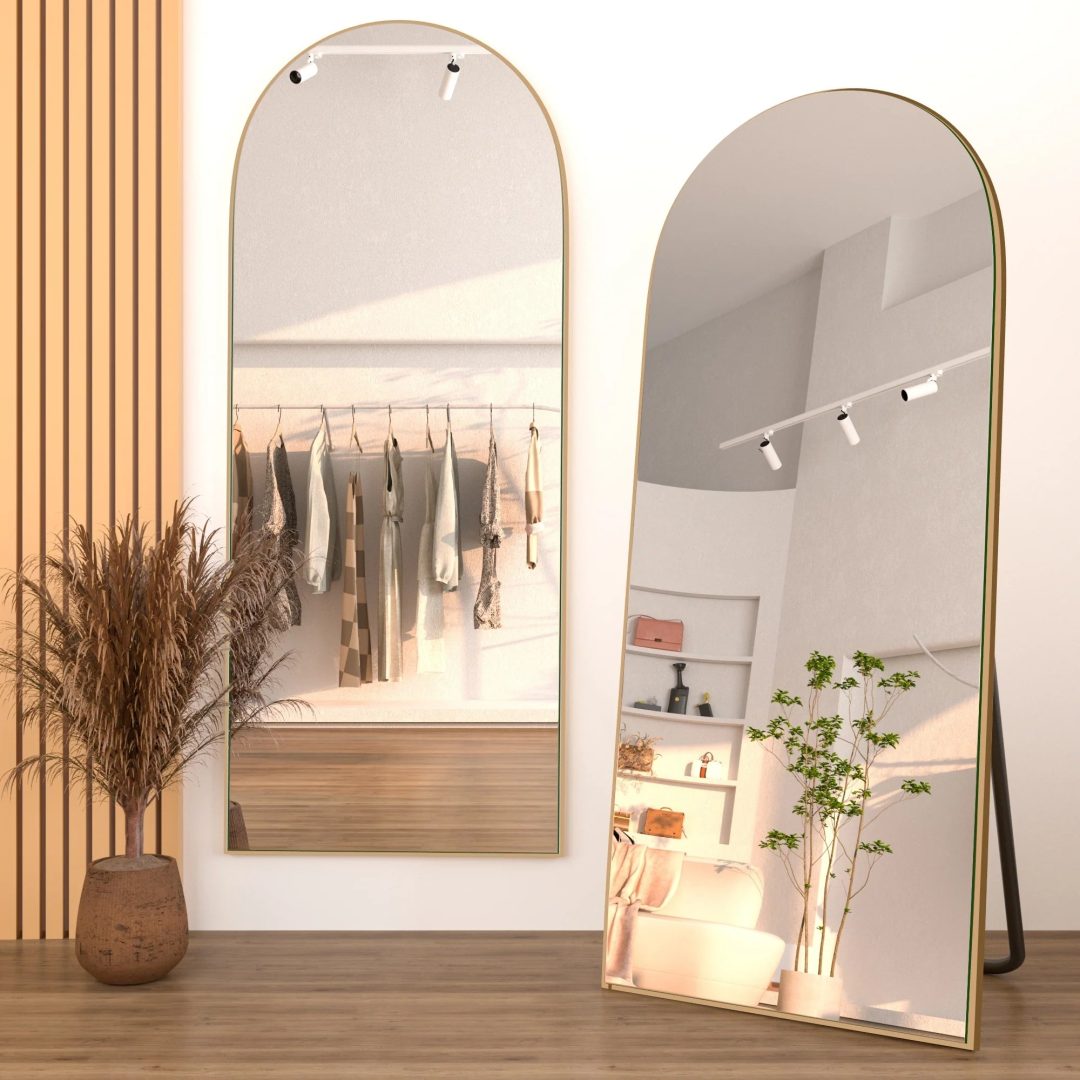 ZenVora Arched Full Length Wood Floor Mirror, Full Body Standing and Wall Mounted Mirror for Bedroom, Living Room and Home Decor