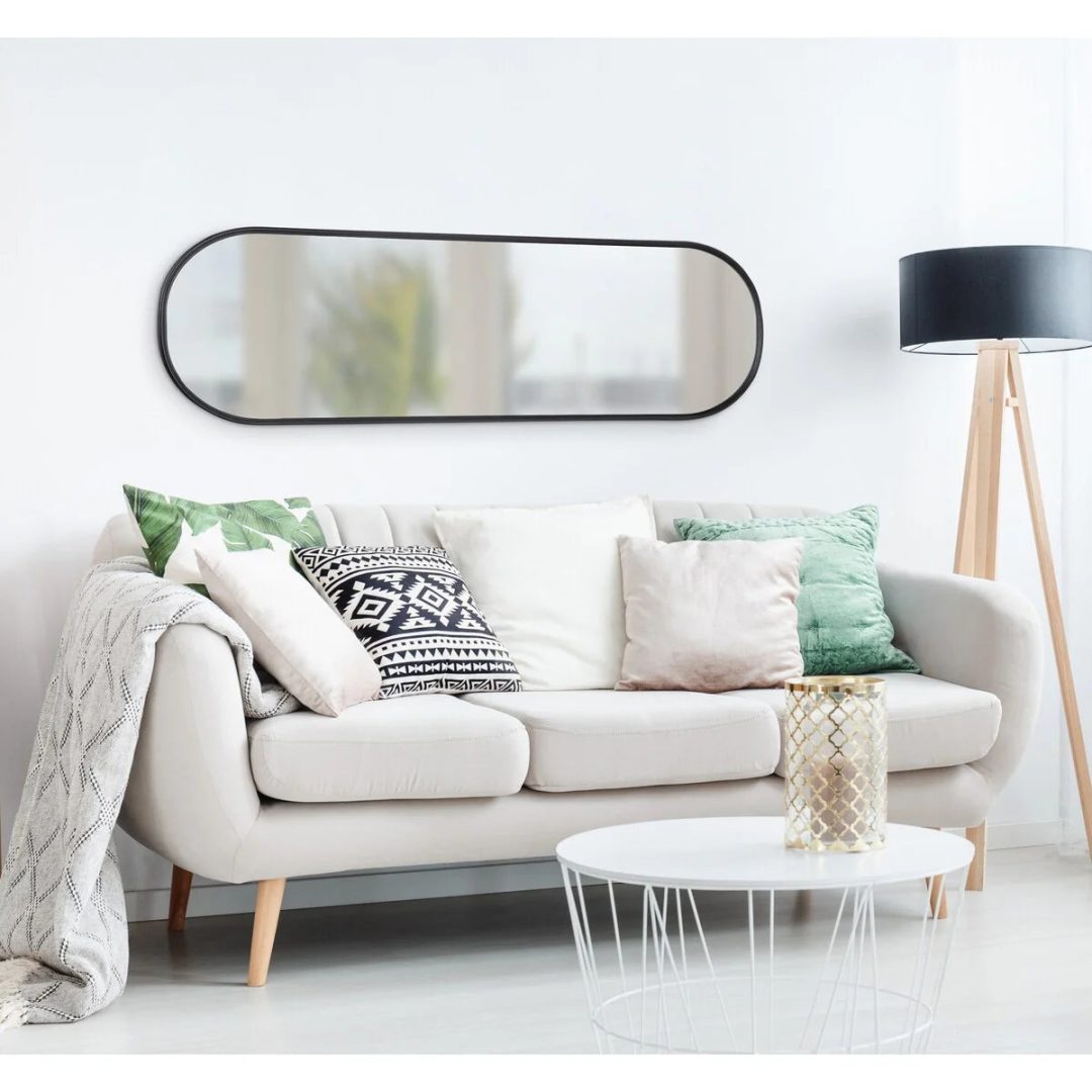 Modern Capsule Framed Wall Mirror, Decorative Oval Accent Mirror for Living Room, Bedroom and Entryway