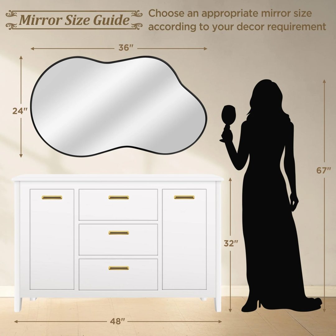ZenVora Asymmetrical Irregular Wall Mirror, Modern Decorative Accent Mirror for Living Room, Bedroom and Entryway