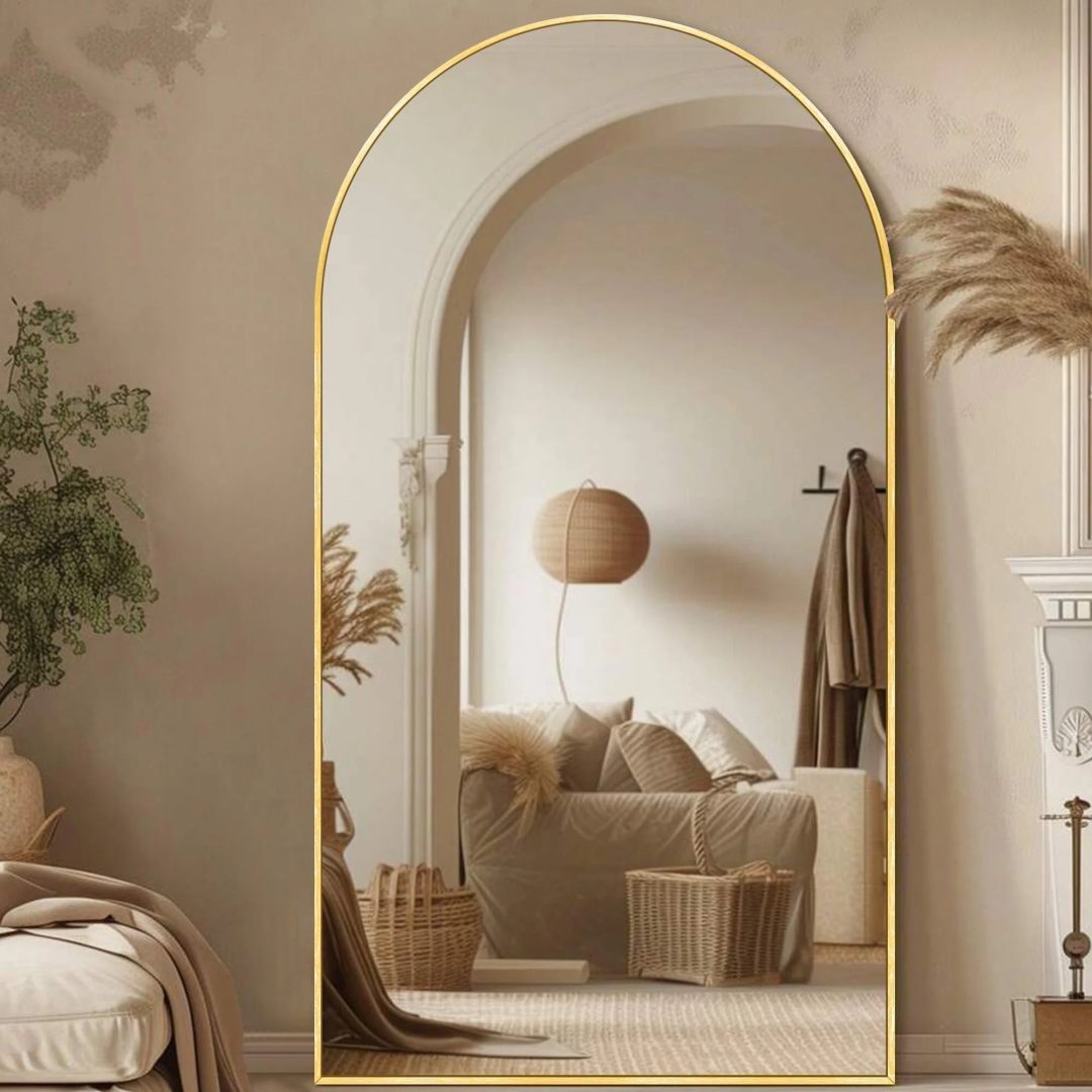 ZenVora Modern Arched Full Length Floor Mirror, Aluminum Alloy Frame Standing Full Body Mirror
