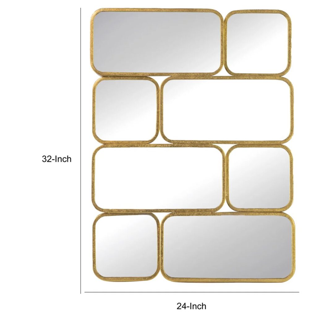 ZenVora 32 Inch Luxury Wall Decor Mirror, 8 Gold Finish Curved Metal Frames