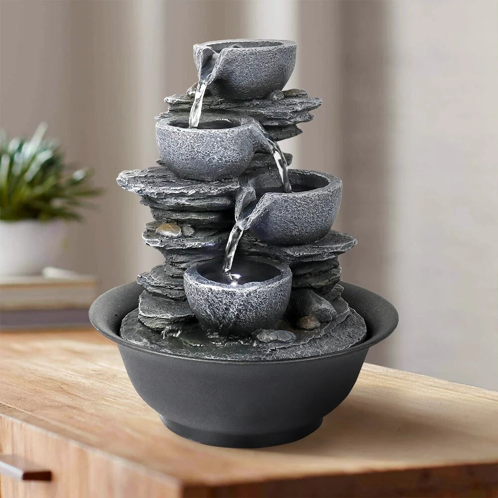 ZenVora 4-Tier Indoor Water Fountain, Relaxing Waterfall Feature for Home, Living Room and Bedroom Decor