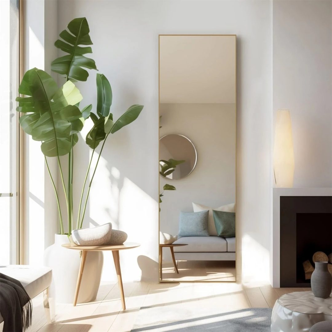 ZenVora Full Length Mirror with Stand, Aluminum Alloy Frame Full Body Floor Mirror for Bedroom and Cloakroom