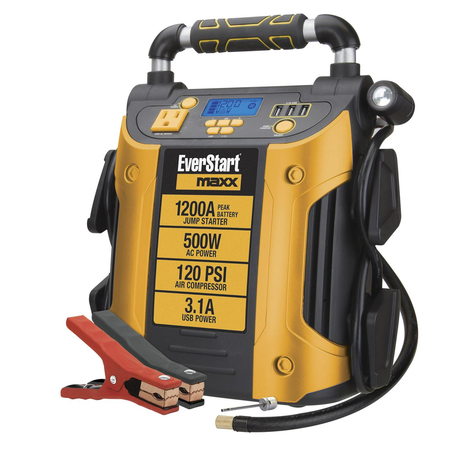 ZenVora 1200 Peak Amp Jump Starter & Power Station – 500W Inverter, 120 PSI Compressor