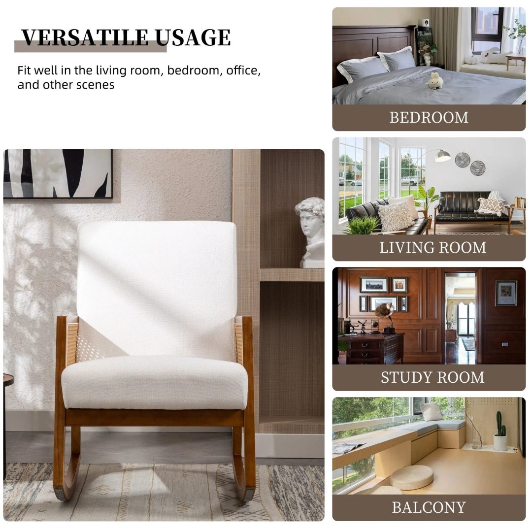 ZenVora Upholstered Tall Back Rocking Chair, Smooth Gliding Accent Armchair for Comfortable Living Room Seating