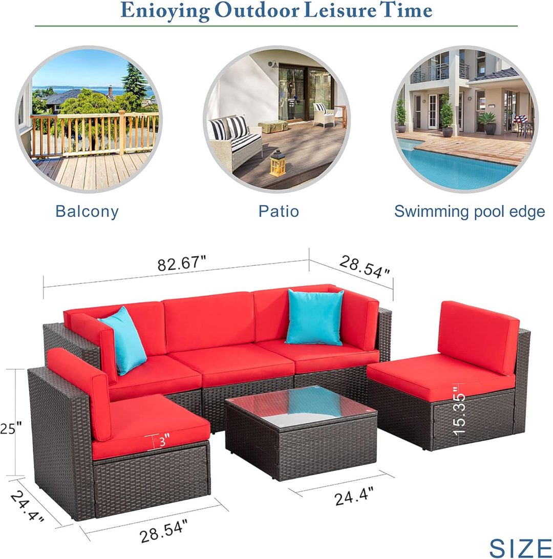 ZenVora 5-Piece All-Weather Patio Furniture Set with Ottoman, Outdoor Wicker Conversation Sofa Set with Cushions for Garden, Deck & Backyard