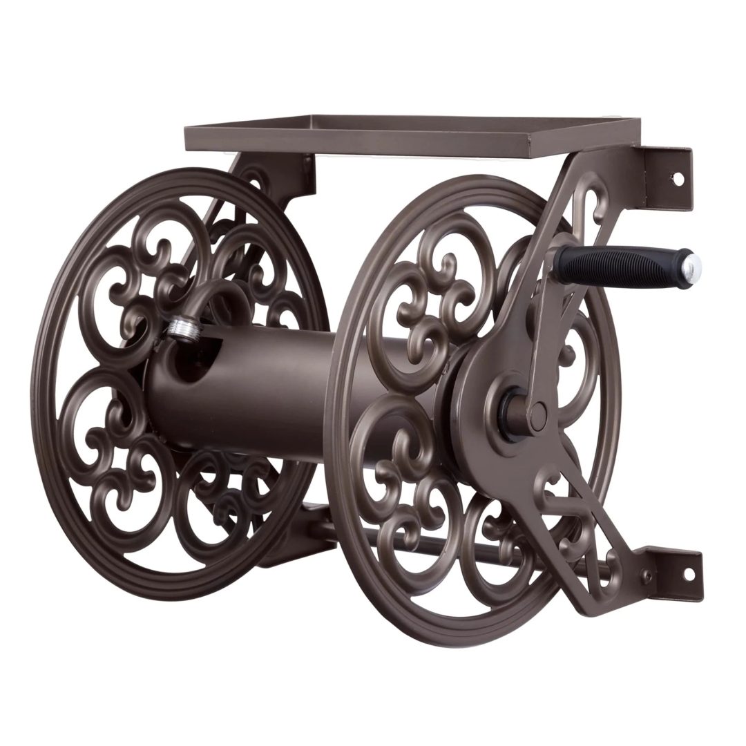 ZenVora Steel Decorative Wall-Mount Garden Hose Reel, Bronze Outdoor Hose Storage Holder