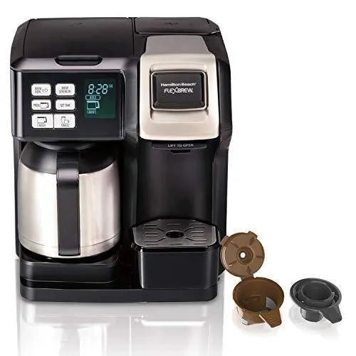 ZenVora Programmable Thermal Coffee Maker, Single Serve and Full Pot, Compatible with Pods or Grounds, Black and Stainless