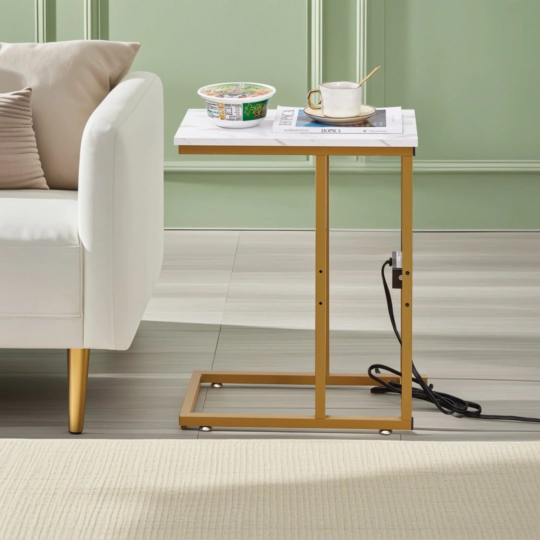ZenVora Set of 2 C-Shaped Sofa Side Tables, Small End Tables for Living Room, Bedside and TV Tray