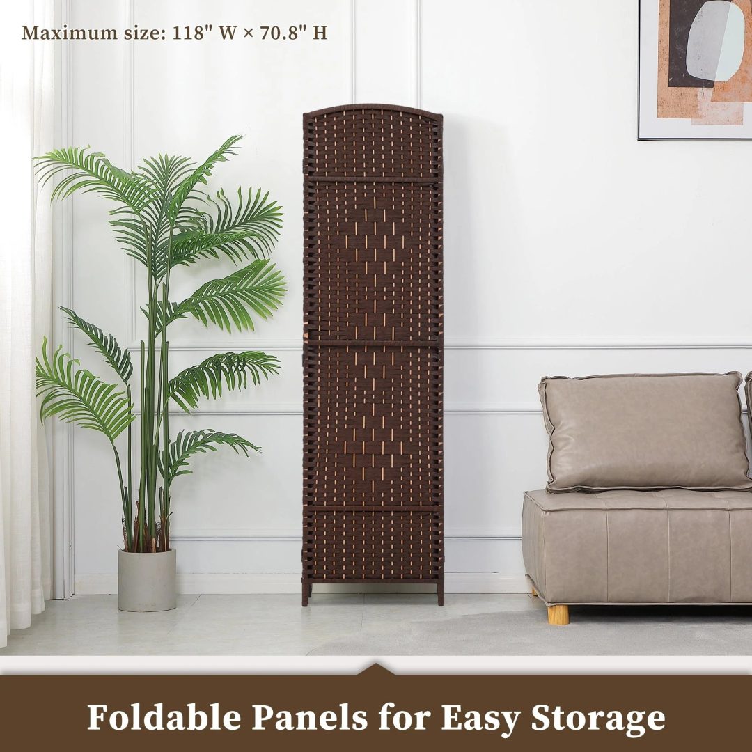 ZenVora 6 FT Tall Woven Fiber Room Divider, Freestanding Folding Privacy Screen