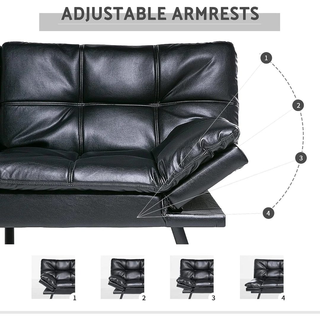 ZenVora Convertible Futon Sofa Bed with Memory Foam, Foldable Loveseat Sleeper with Adjustable Armrests