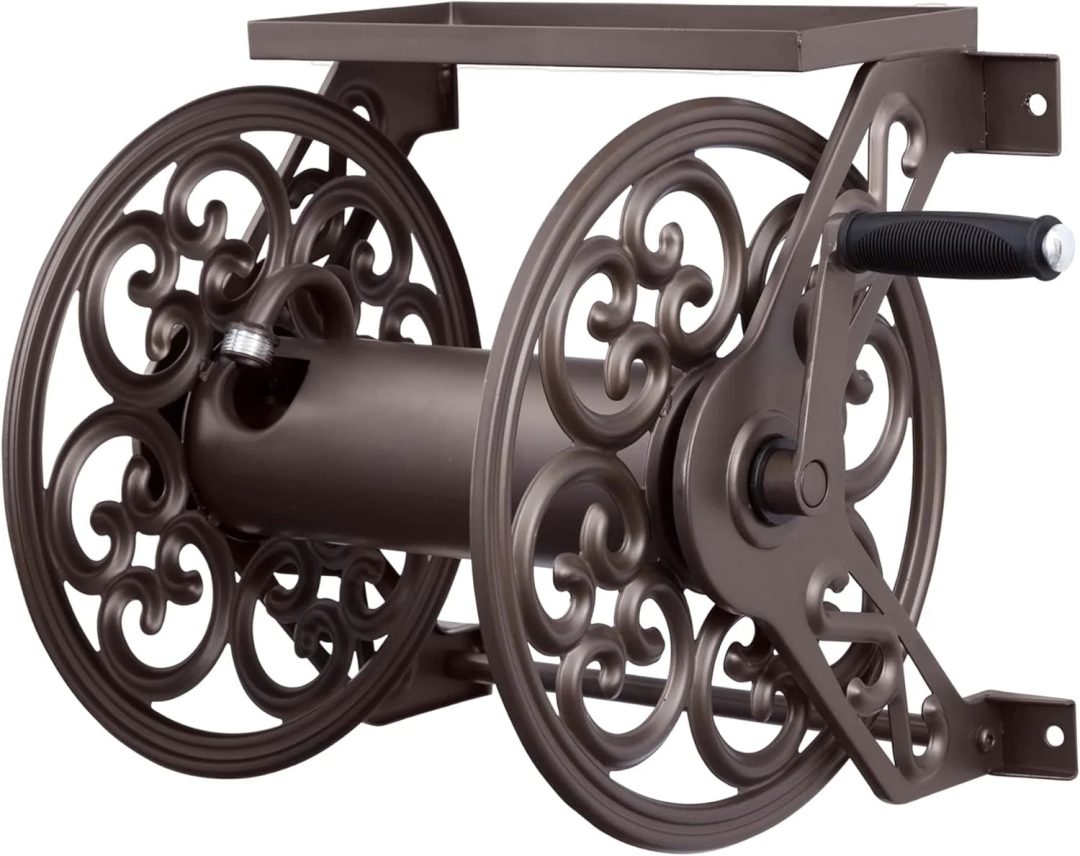 ZenVora Steel Decorative Wall Mount Garden Hose Reel, Outdoor Garden Hose Storage Holder for Patio and Yard