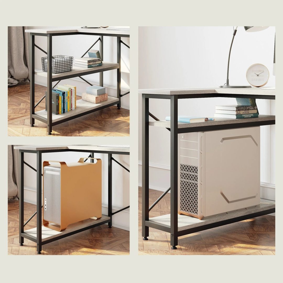 ZenVora Small L Shaped Computer Desk with Storage Shelves, Compact Corner Workstation for Home Office and Study