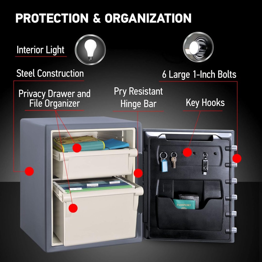 ZenVora 1.23 Cu Ft Waterproof and Fireproof Digital Safe Box, Alloy Steel Security Safe for Home and Office