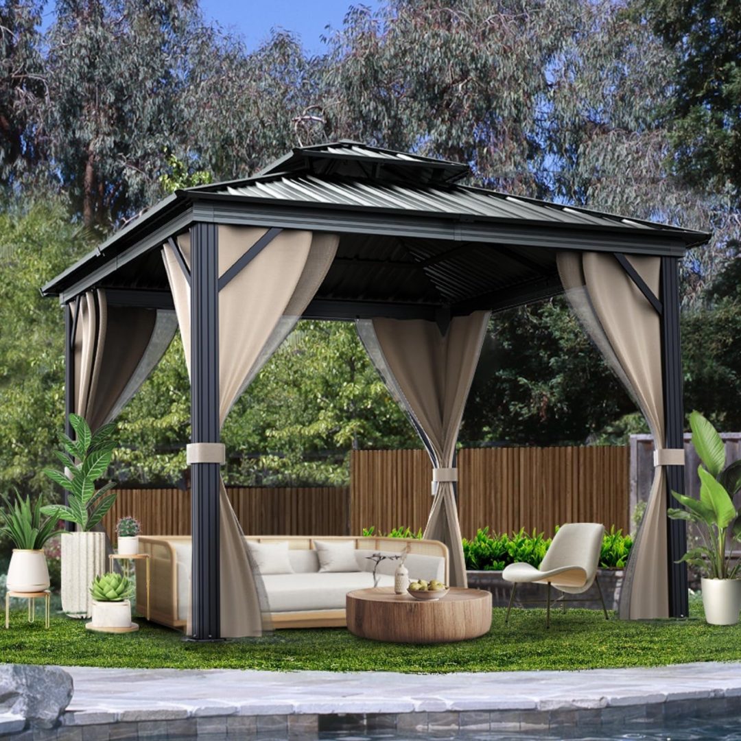 ZenVora 3 Person Aluminum Garden Gazebo - Waterproof Outdoor Canopy with UV Protection