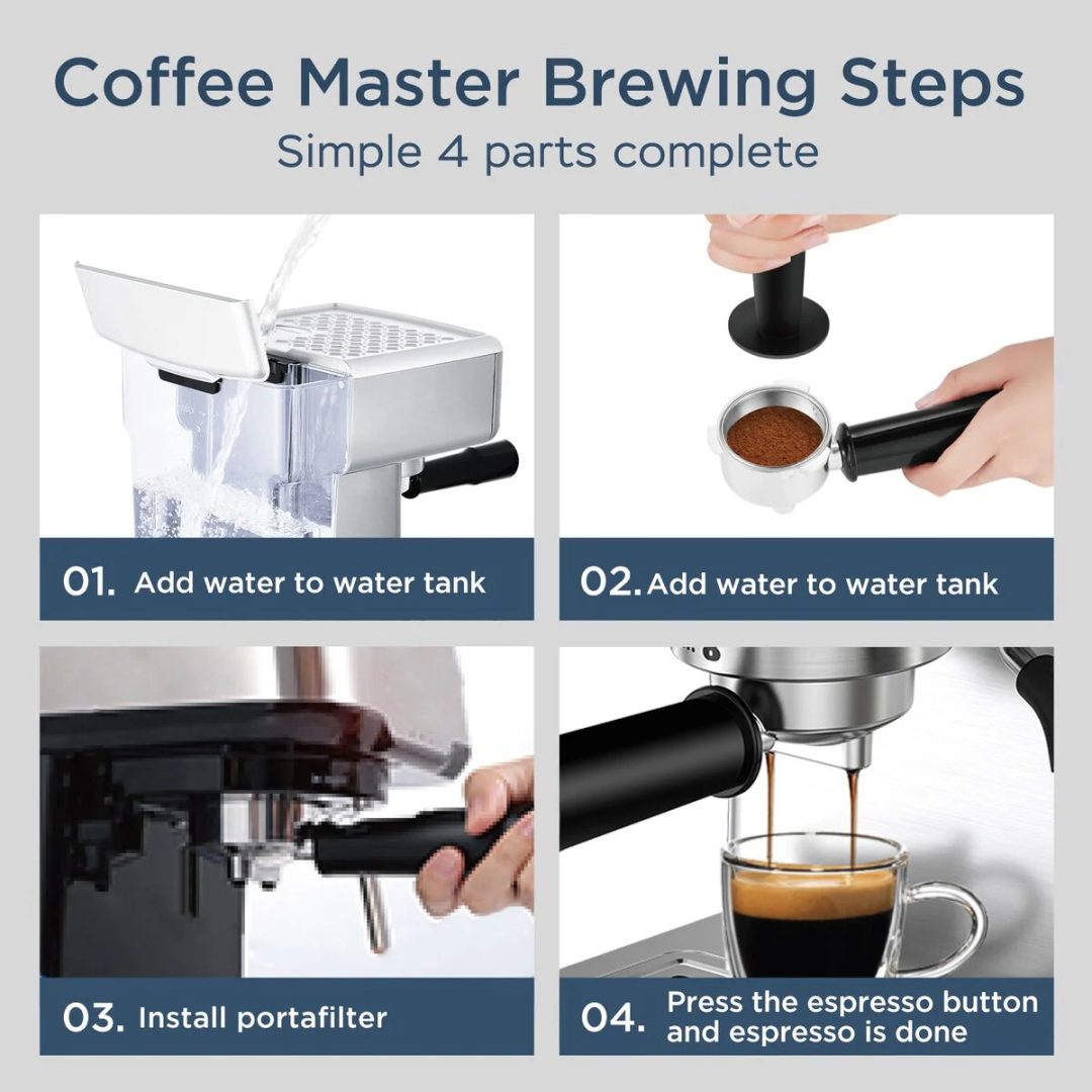 ZenVora 20-Cup Stainless Steel Semi-Automatic Espresso Machine with 0.5-Gallon Water Tank