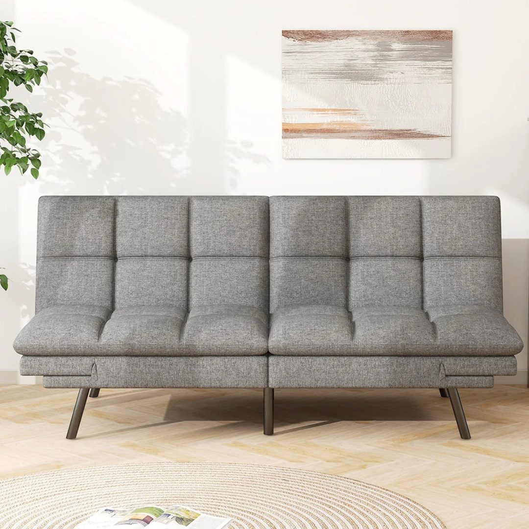 ZenVora Convertible Futon Sofa Bed with Memory Foam, Foldable Loveseat Sleeper with Adjustable Armrests