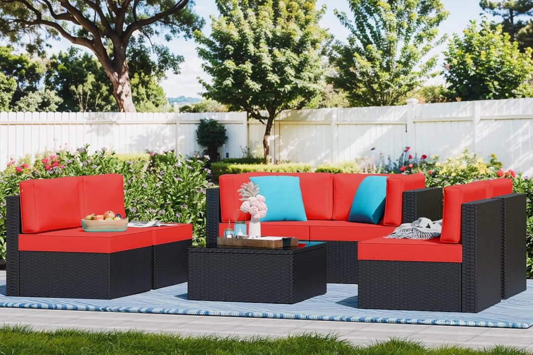 ZenVora 5-Piece All-Weather Patio Furniture Set with Ottoman, Outdoor Wicker Conversation Sofa Set with Cushions for Garden, Deck & Backyard