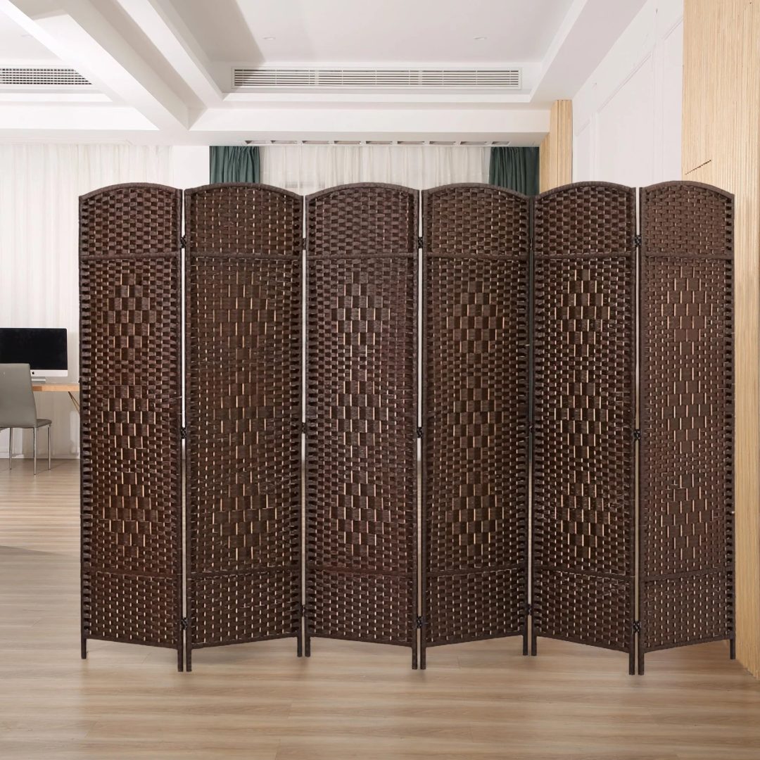 ZenVora 6 FT Tall Woven Fiber Room Divider, Freestanding Folding Privacy Screen