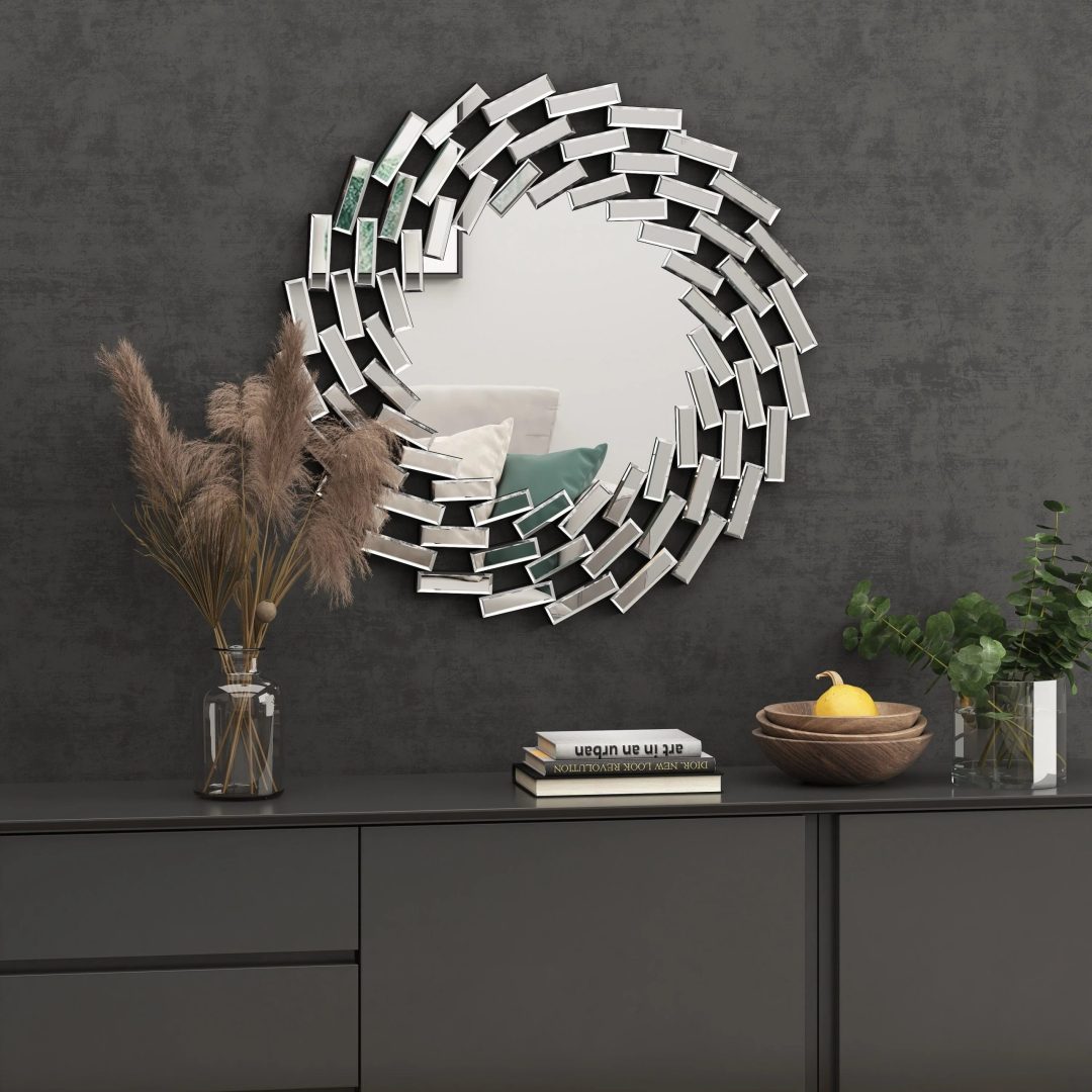 ZenVora Round Sunburst Wall Mirror, Decorative Accent Mirror for Living Room, Bedroom and Entryway Home Decor