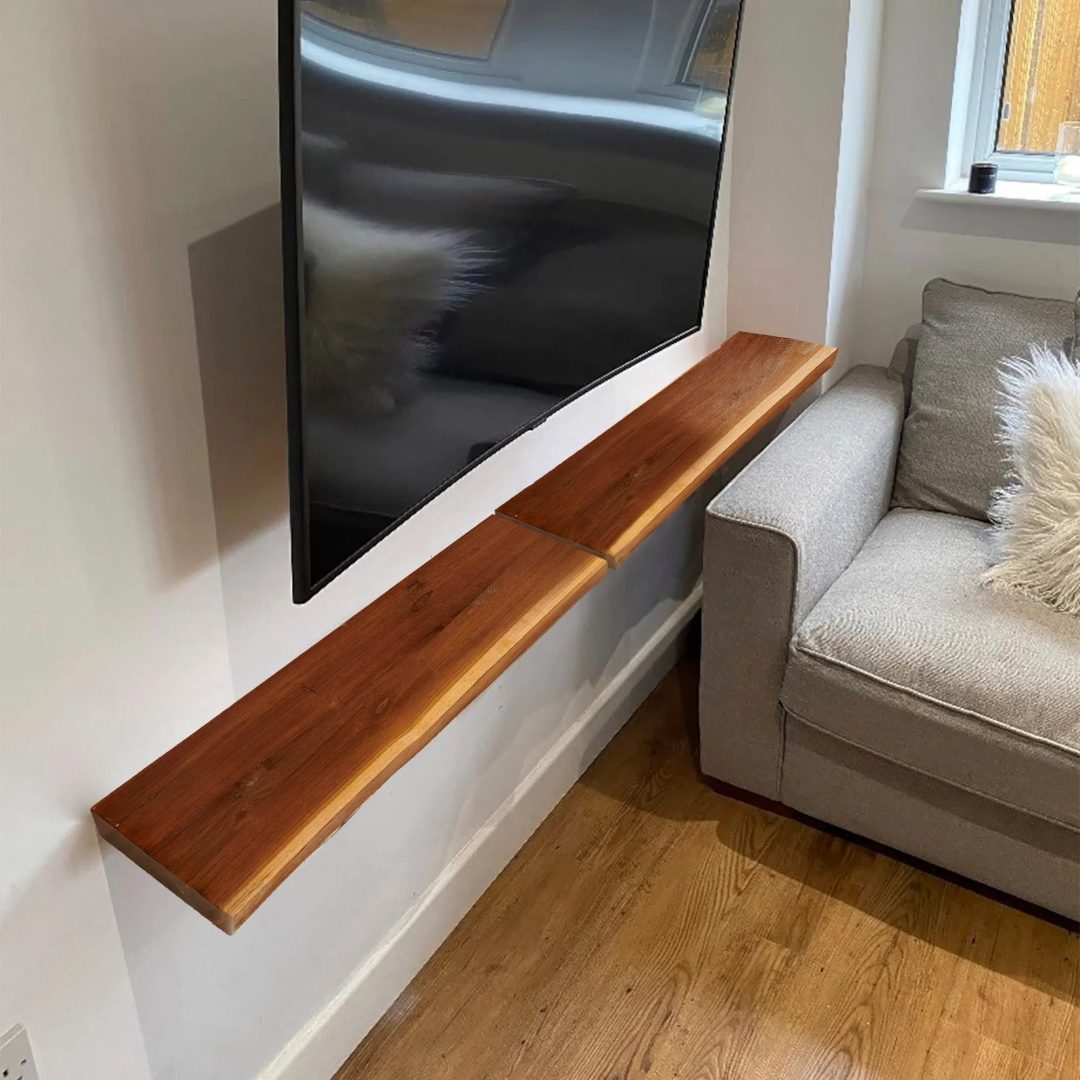 ZenVora 1 Piece Teak Wood Wall Shelf with Live Edge, Rustic Floating Shelf for Home Decor