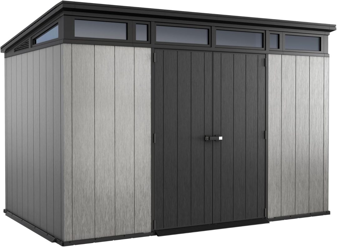 ZenVora 11 x 7 ft Resin Outdoor Storage Shed - Grey & Black Garden Shed Kit for Tools and Patio Storage