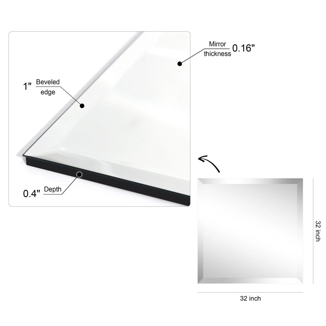 ZenVora Frameless Beveled Prism Wall Mirror, Clear Square or Rectangular Decorative Mirror for Bathroom, Bedroom and Home Decor