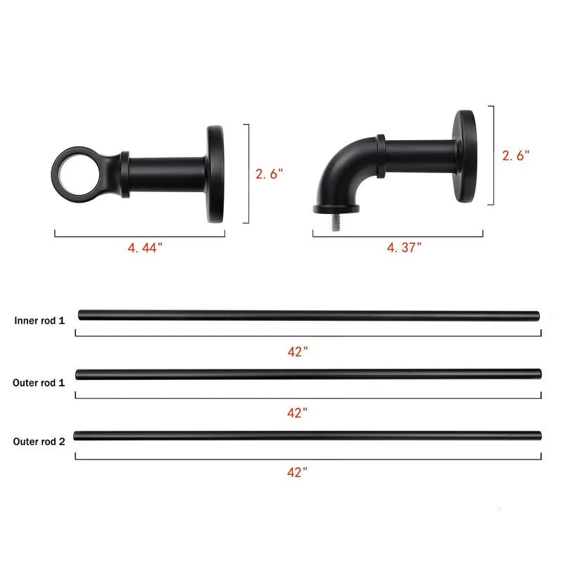 ZenVora 1 Inch Industrial Curtain Rods for Windows, Blackout Wrap-Around Rods, Rustic Matte Black