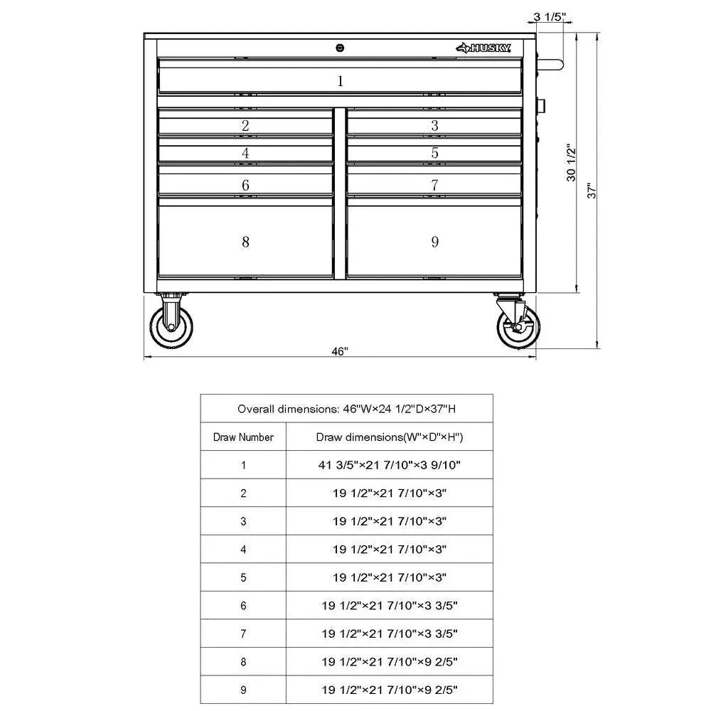 ZenVora 46-Inch W x 24-Inch D 9-Drawer Deep Tool Chest Mobile Workbench, Gloss Black