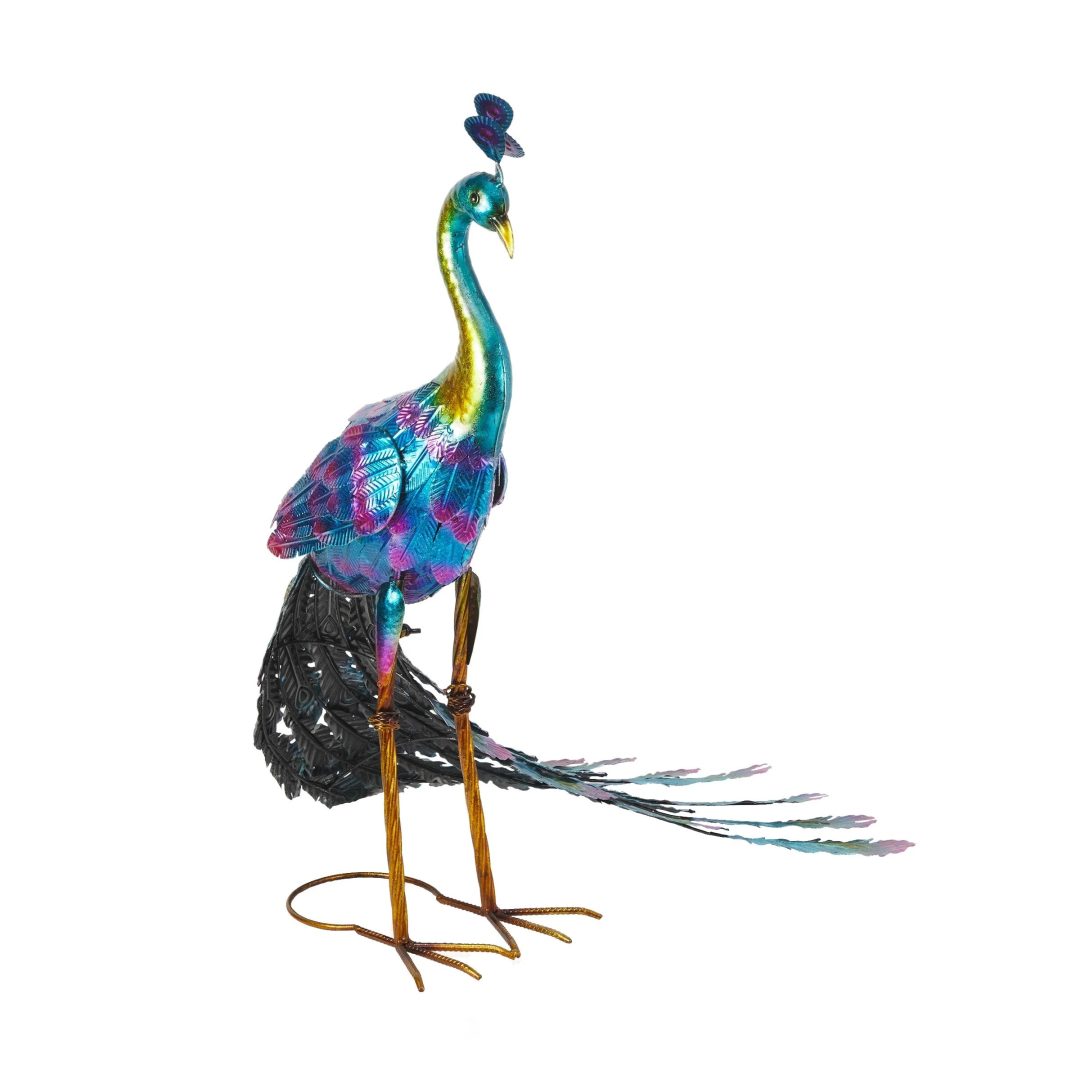 ZenVora Tall Metallic Peacock Garden Statue, Multicolor Outdoor Standing Bird Sculpture for Yard, Patio and Garden Decoration