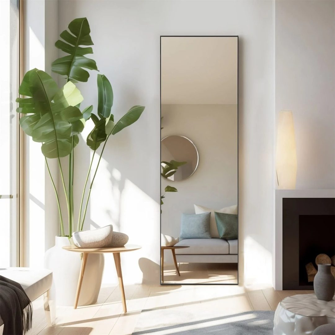 ZenVora Full Length Mirror with Stand, Aluminum Alloy Frame Full Body Floor Mirror for Bedroom and Cloakroom